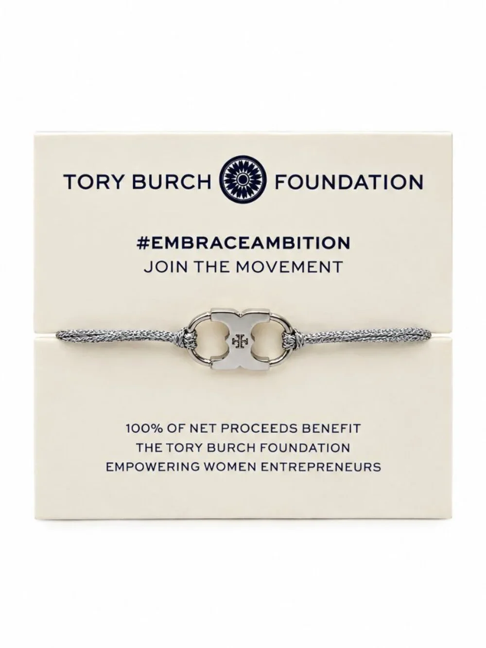 NWT Tory Burch Foundation Embrace Ambition Silver Bracelet